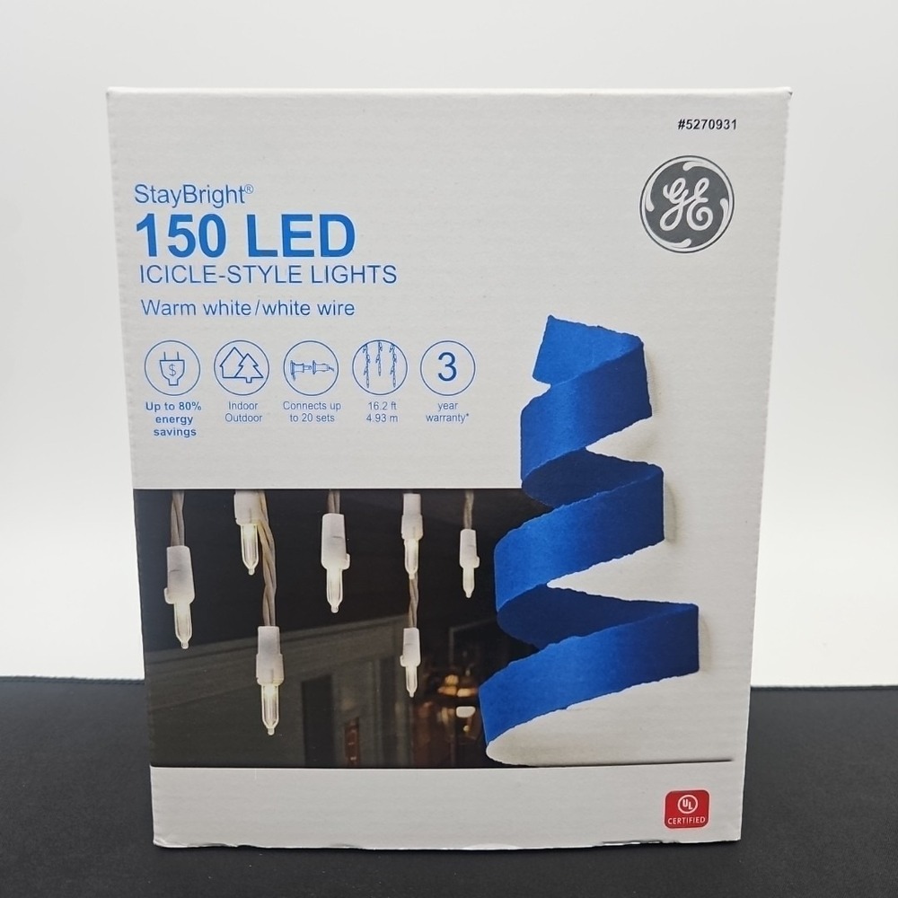 GE StayBright 150 Count White Mini LED Plug-In Christmas‎ Icicle Lights